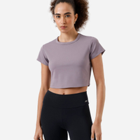 Blusa cropped feminino esportivo manga curta roxa