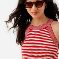 Blusa halterneck feminina de tricot listrada texturizada rosa