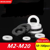 10/25/50/100Pcs M2 M2.5 M3 M4 M5 M6 M8 M10 M12 M14-M20 Nylon Plastic Flat Washer Plane Spacer Insulation Plane Nylon Gasket Ring