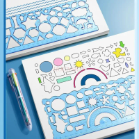 15pcs/set Elementary school ruler template ruler set, circle drawing versatile and versatile ruler set, complete set