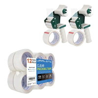 Clear Packing Tape 12 Rolls Bundle with 2 Dispenser Guns with 2 Rolls Tape for Shipping Packaging Moving Sealing