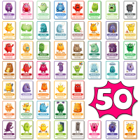 50PCS Monster Theme Text Cards Cute Cartoon Expression Idea Encouragement Message Greeting Cards Essential Gift Card Set