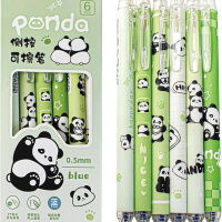 6 Cute Erasable Panda Pens, 0.5mm Blue Ink Retractable Gel Pens for School Office Supplies
