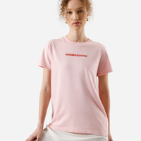 Camiseta feminina de algodão estampada rosa