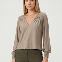 Blusa manga longa com lastex marrom