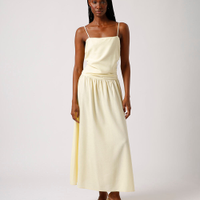 Vestido longo franzido com linho mindset amarelo