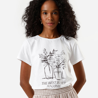 Camiseta feminina de algodão estampada the best off white