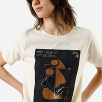 Camiseta feminina de algodão estampada bege