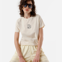Camiseta feminina de algodão estampada bege