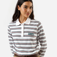 Polo feminina com algodão manga longa listrada off white