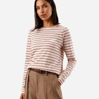 Blusa feminina com algodão manga longa listrada rosa