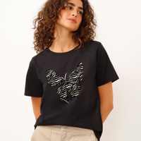 Camiseta de algodão manga curta borboleta preta