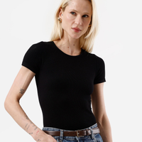 Body básico feminino manga curta canelado preto