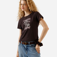 Camiseta feminina de algodão estampada marrom