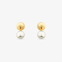 Brinco Infantil com Esfera e Pérola em Ouro Amarelo 18k