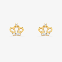 Brinco Infantil Coroa com 4 Pontos de Diamantes em Ouro Amarelo 18k