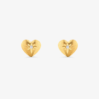 Brinco Coração com Diamante em Ouro Amarelo 18k
