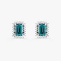 Brinco Stud com Topázio London e Diamantes em Ouro Branco 18k