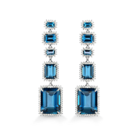 Brinco Longo com Topázio London e Diamantes em Ouro Branco 18k
