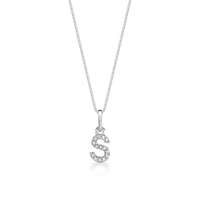 Pingente Letra S com Diamante em Ouro Branco 18k