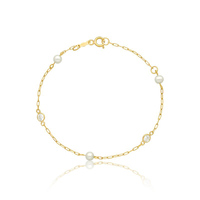 Pulseira Infantil com Pérolas e Zircônia em Ouro Amarelo 18k - 15 cm