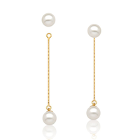 Brinco Longo Veneziana com Pérola em Ouro Amarelo 18k