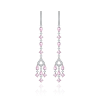 Brinco Chandellier com Quartzo Rosa e Safira em Prata 925