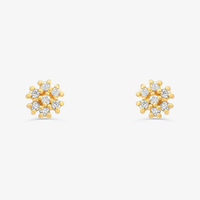 Brinco Infantil Flor com 7 pontos de Diamantes em Ouro Amarelo 18k