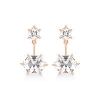 Brinco Ear Jackets Hexagonal com Quartzo Murion em Ouro Rosé 18k