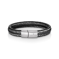 Pulseira Masculina Couro Trançado Preto em Aço - 22 cm
