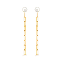 Brinco com Pérola e Corrente em Prata 925 com Banho de Ouro Amarelo 18k