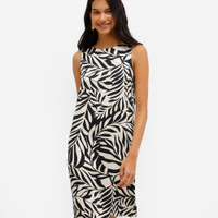 Vestido curto feminino de viscose folhagens preto