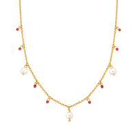 Colar com Pérola e Cravejado em Prata 925 com Banho de Ouro Amarelo 18k
