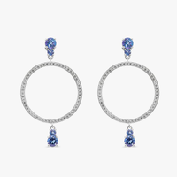 Brinco Argola Frontal com Safira e Topázio Azul em Prata 925