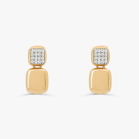 Brinco Duplo com Pavê de Diamante em Ouro Amarelo 18k