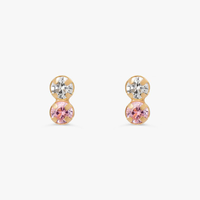 Brinco com Zircônia Rosa e Incolor em Ouro Amarelo 18k