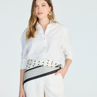 Camisa feminina com linho manga longa off white