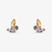 Brinco Stud com Ametista, Citrino e Iolita em Ouro Amarelo 18k