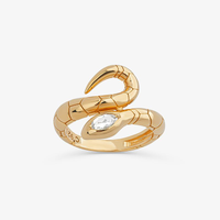 Anel Duplo Serpente com Topázio em Prata 925 com Banho de Ouro Amarelo 18K
