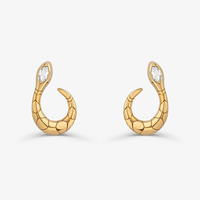 Brinco Argola Frontal Serpente com Topázio em Prata 925 com Banho de Ouro Amarelo 18K