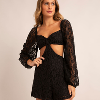 Macaquinho de renda cut out manga longa preto