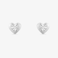 Brinco Coração com Diamante em Ouro Branco 18k