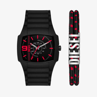 Kit Pulseira e Relógio Diesel Masculino Cliffhanger em Silicone Preto DZ2191B1