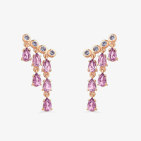Brinco Cascata com Ametista Rose de France e Iolita em Prata 925 com Banho de Ouro Rosé 18k