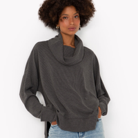 Blusa oversized de malha gola alta cinza escuro