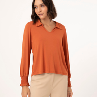 Blusa manga longa com lastex marrom