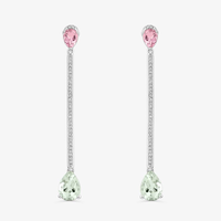 Brinco Longo com Quartzo Rosa, Prasiolita e Safira em Prata 925