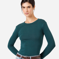 Blusa feminina de algodão manga longa canelada verde