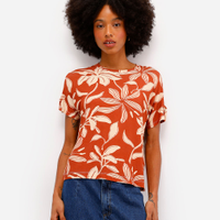 Blusa feminina de viscose manga curta floral laranja