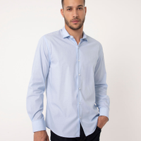 Camisa comfort de algodão manga longa azul claro